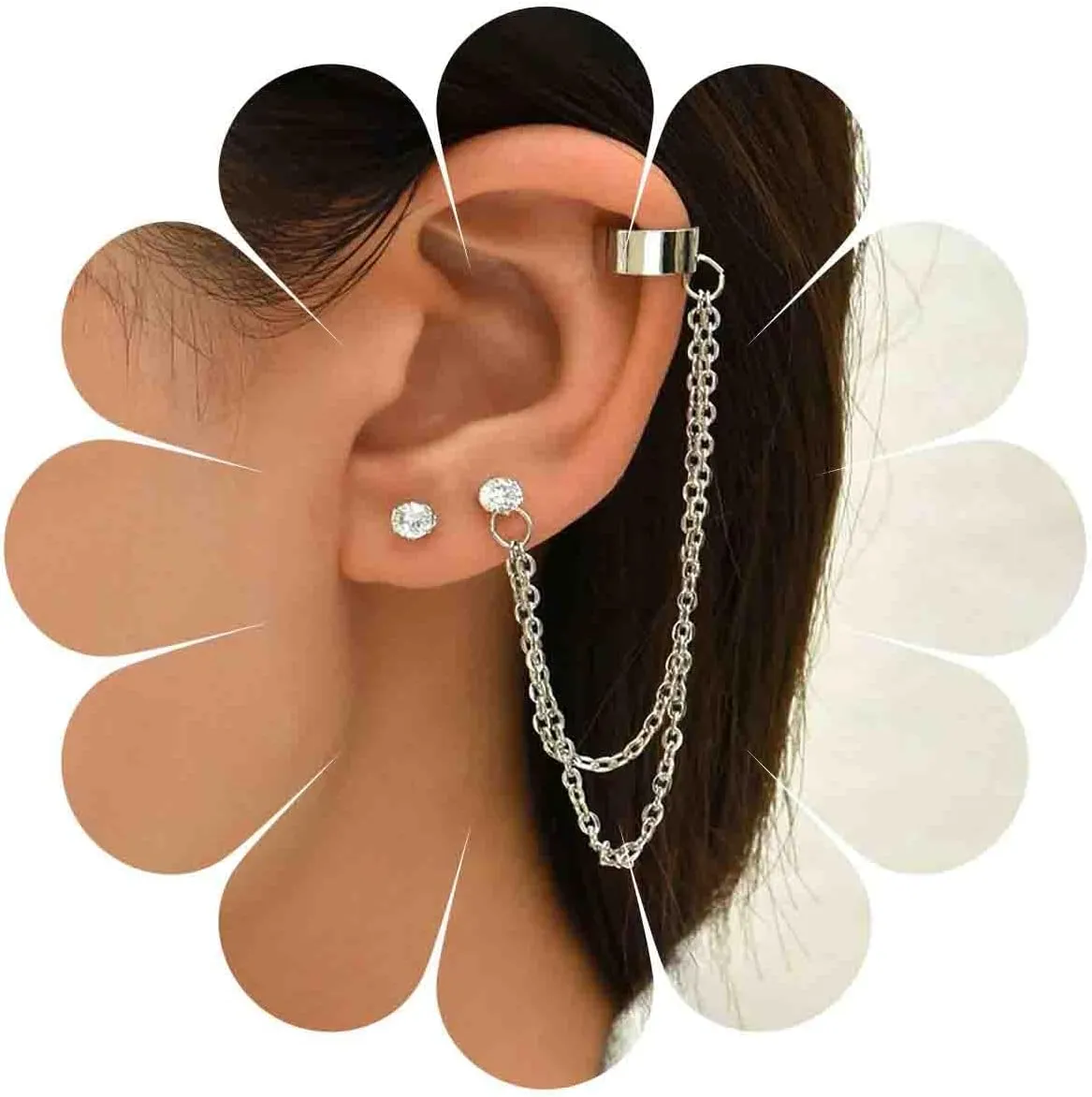 Crystal Ear Cuff Chain Earrings Cuff Wrap Tassel Chain Climber Earrings Gold CZ Studs Earrings Vintage Rhinestone Crawler Crawler Earrings Long Chain Fringe Drop Earrings