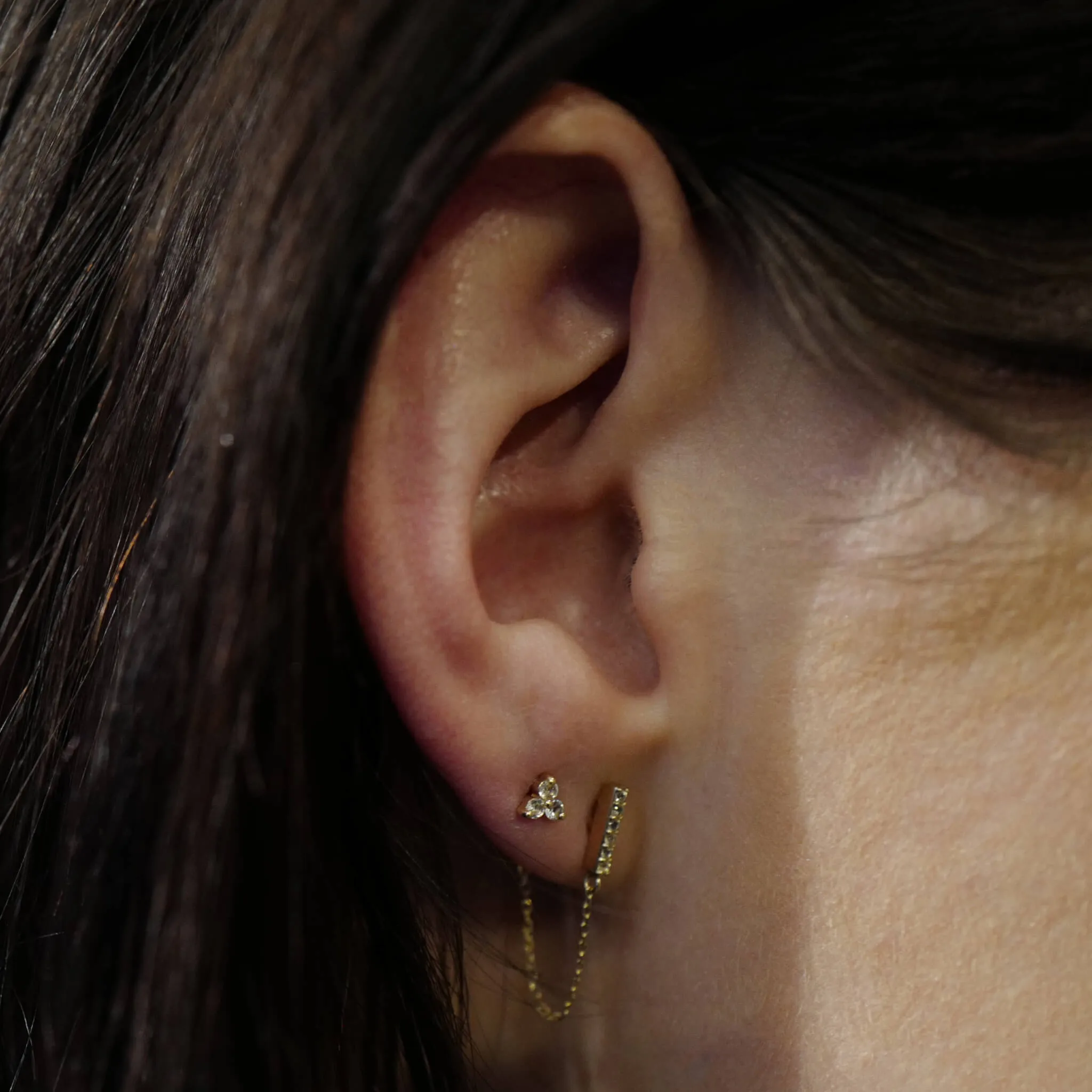 Crystal Trinity Studs in 14k Gold