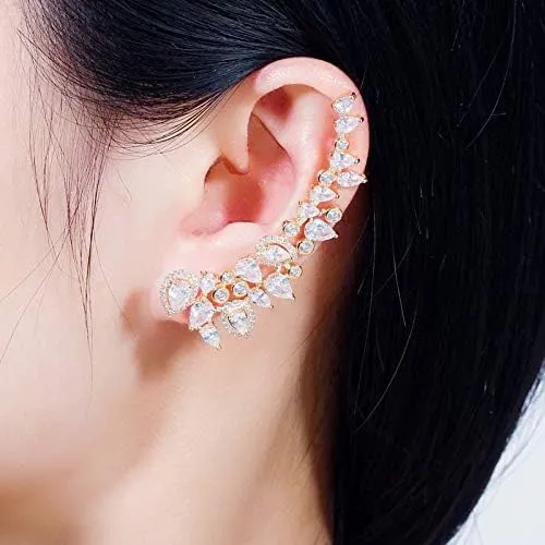 Cubic Zircon 585 Color Long Asymmetrical Ear Climber Clamp Stud Earrings For Women Punk Rock Jewelry