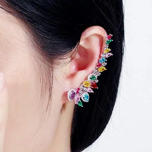 cubic zircon 585 color long asymmetrical ear climber clamp stud earrings for women punk rock jewelry