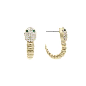 Cubic Zirconia Encrusted Snake with Emerald Crystal Eyes Earrings