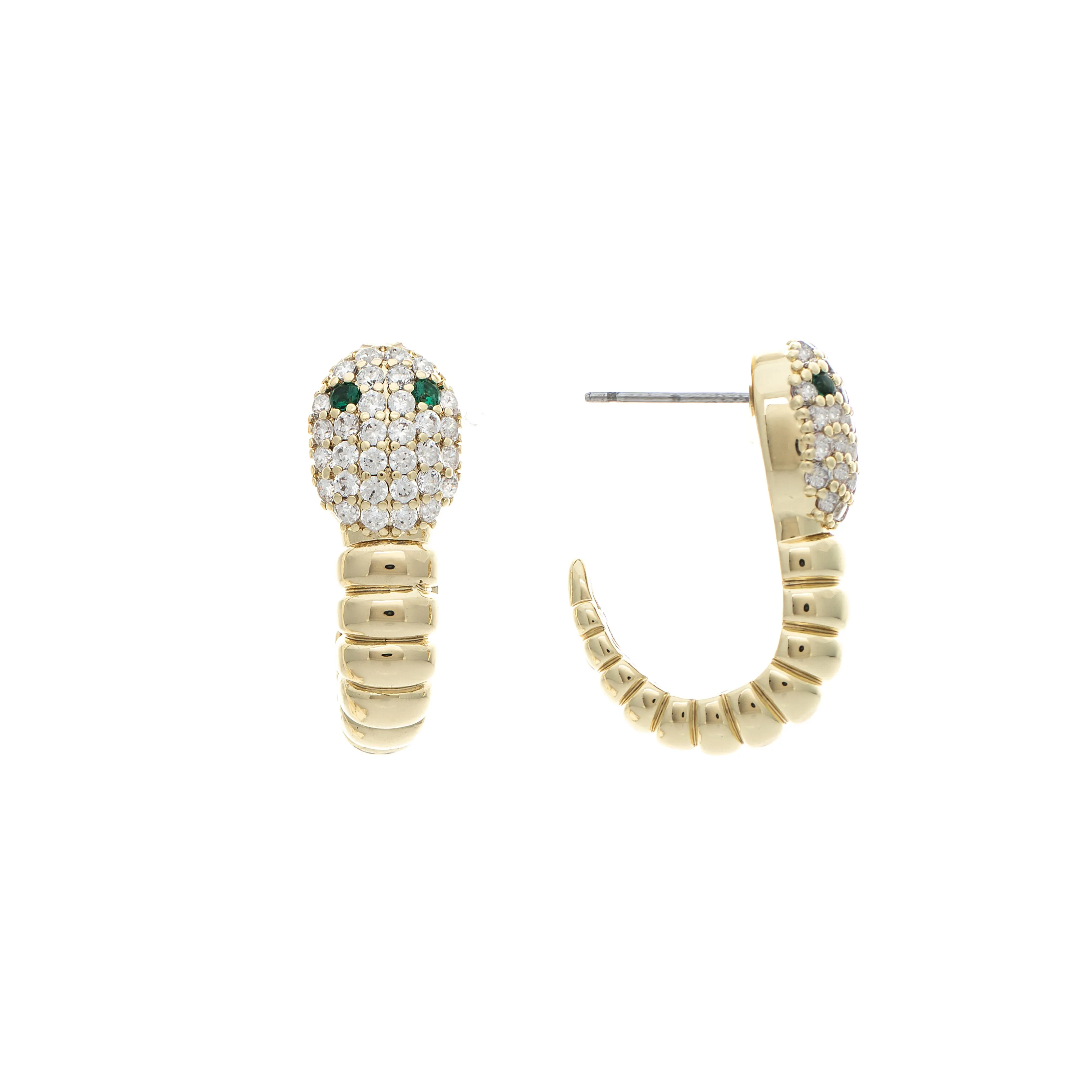 Cubic Zirconia Encrusted Snake with Emerald Crystal Eyes Earrings