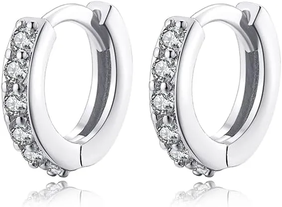Cubic Zirconia Pave Cz Hoop Earrings Huggie Tiny Mini Small for Cartilage Sterling Silver Gold Plated 11mm 9mm 8mm 7mm Hoop Earrings