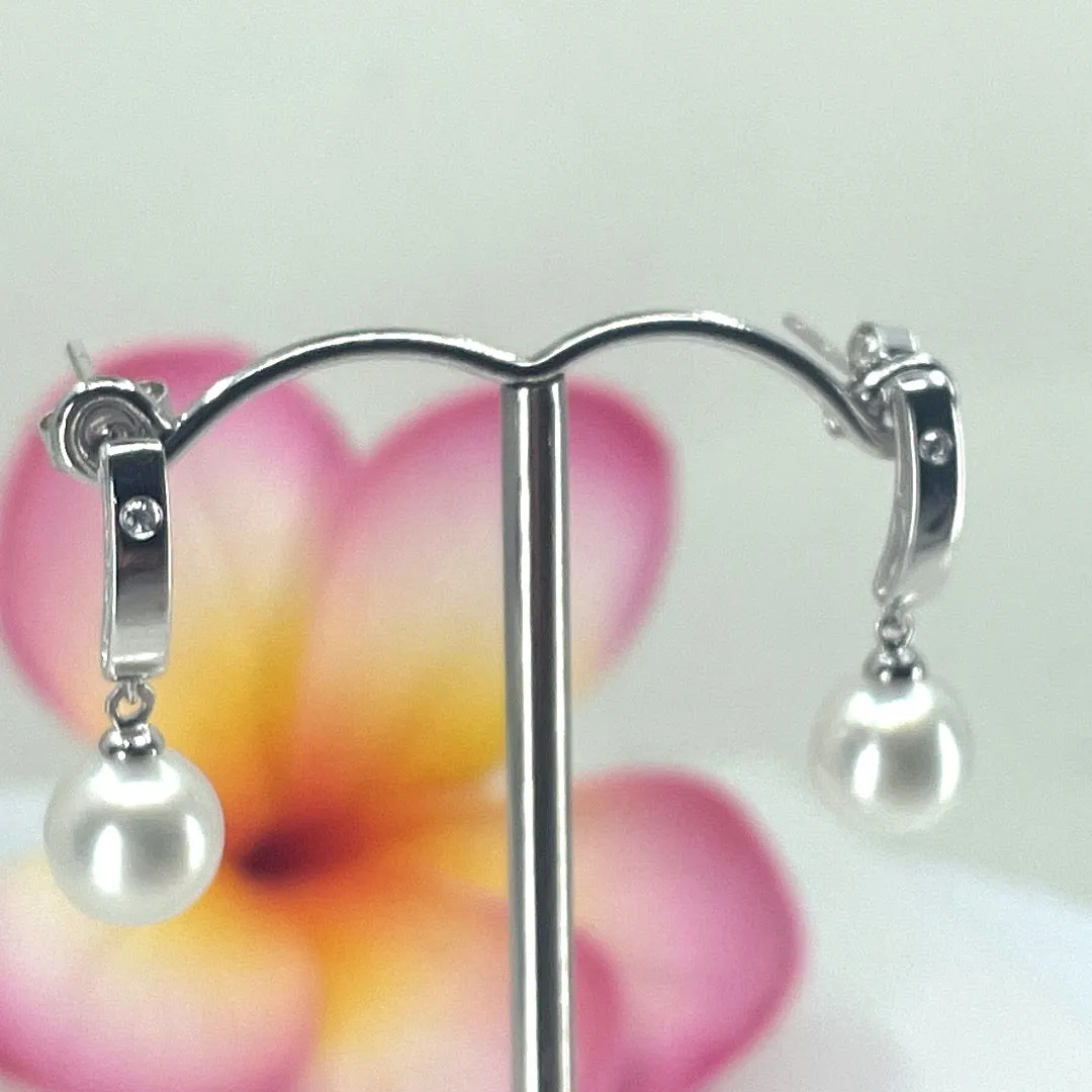 Cultured Broome Pearl & CZ Sterling Silver Drop Earrings