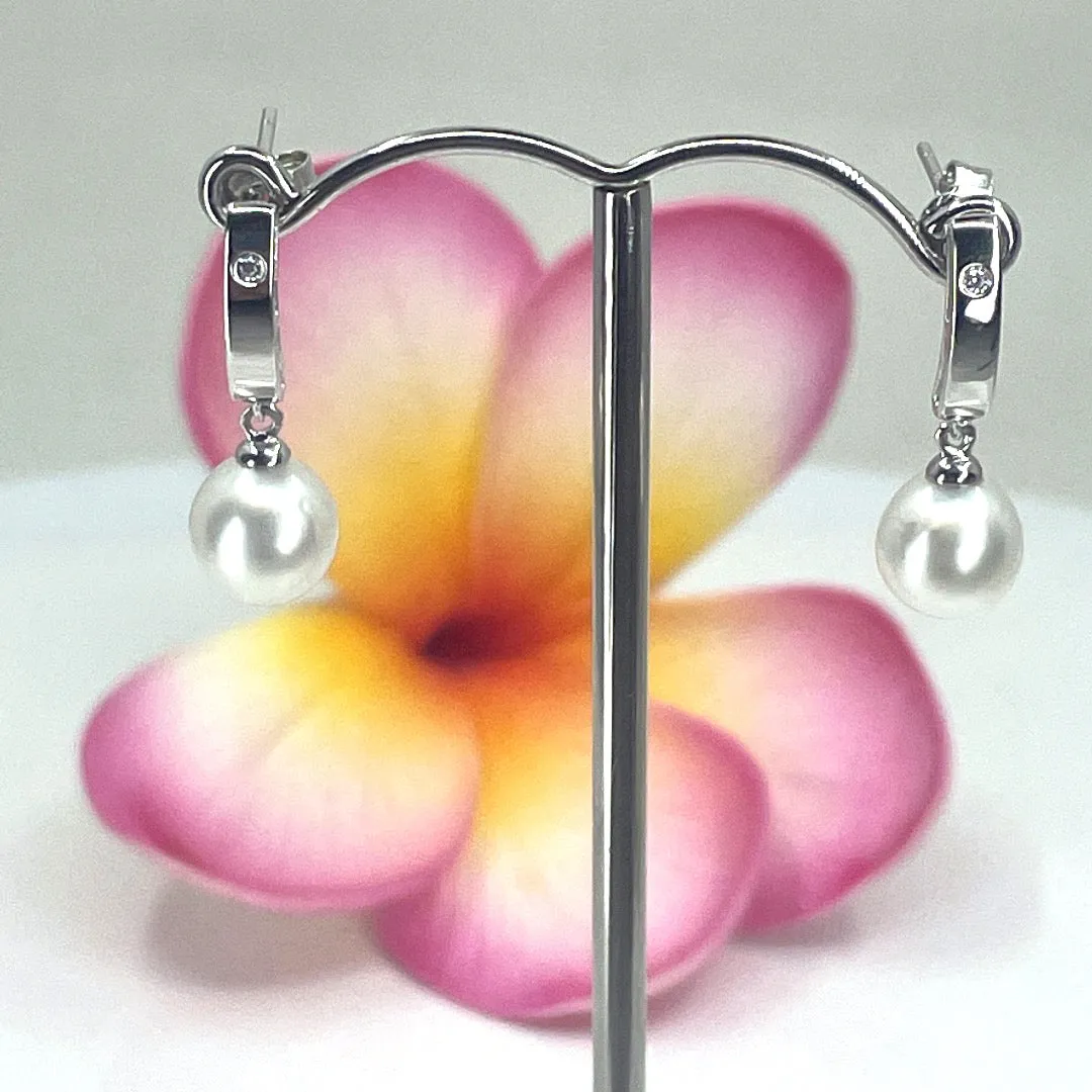 Cultured Broome Pearl & CZ Sterling Silver Drop Earrings
