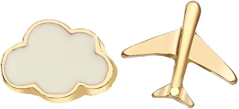 Cute Boho Gold Airplane Cloud Stud Earrings Statement Asymmetry Plane Cloud Earrings Unique Minimalist Aircraft Earrings Jewelry for Women Cartilage Sensitive Ear Mini Ear Piercing Hypoallergenic