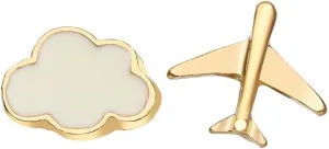 Cute Boho Gold Airplane Cloud Stud Earrings Statement Asymmetry Plane Cloud Earrings Unique Minimalist Aircraft Earrings Jewelry for Women Cartilage Sensitive Ear Mini Ear Piercing Hypoallergenic