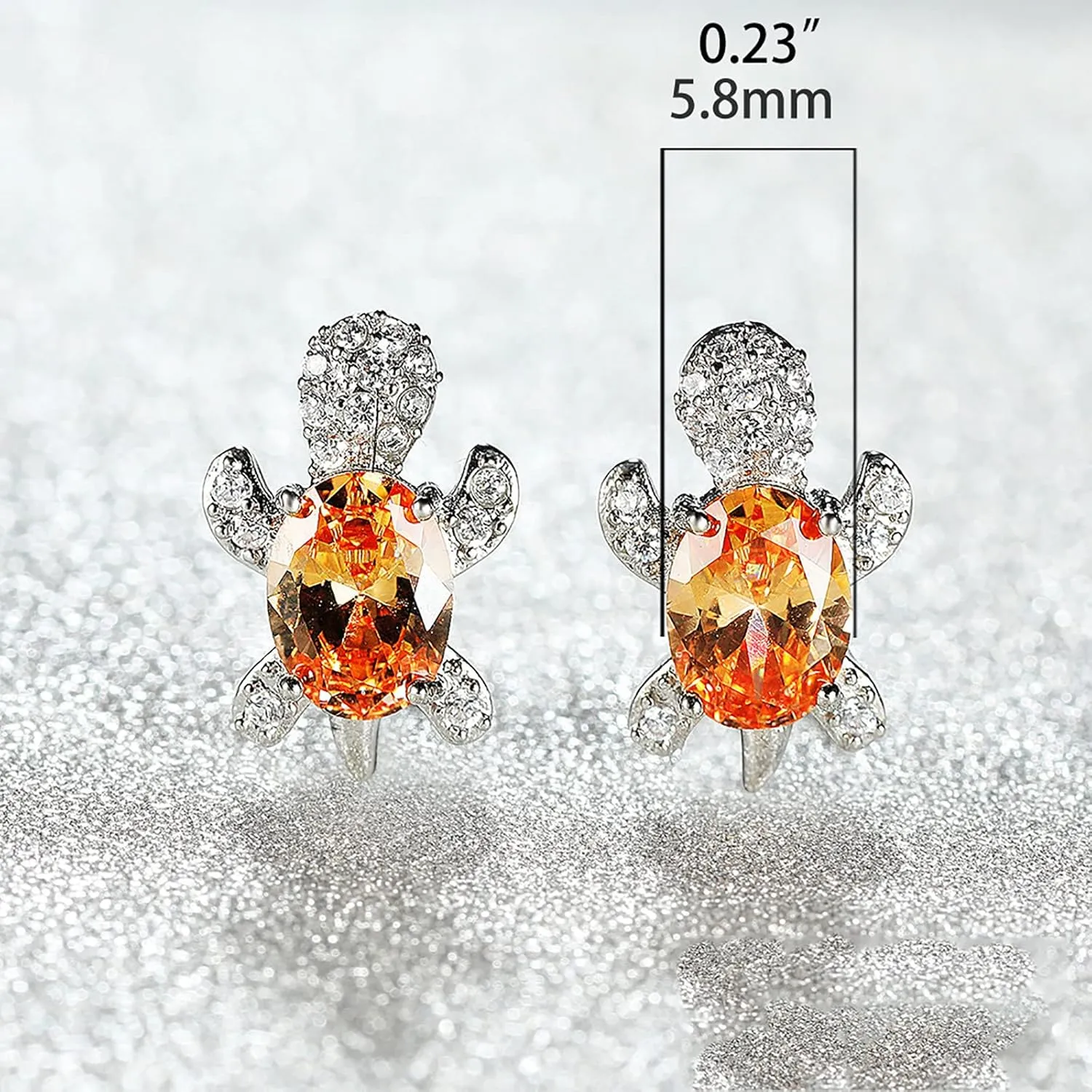 Cute Cartoon Turtle Earrings for Women Cubic Zirconia Stud Earrings Dainty Diamond Engagement Earrings (D, One Size)