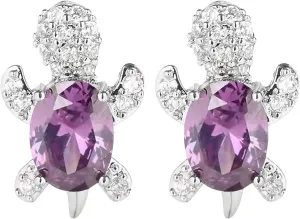 Cute Cartoon Turtle Earrings for Women Cubic Zirconia Stud Earrings Dainty Diamond Engagement Earrings (D, One Size)