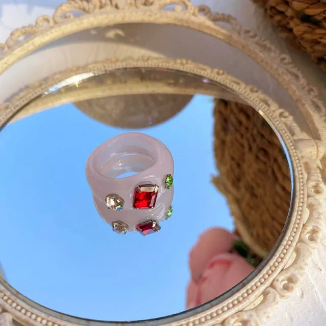Cute Transparent Resin Acrylic  Square Round Rings