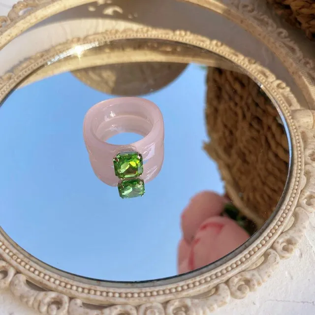Cute Transparent Resin Acrylic  Square Round Rings
