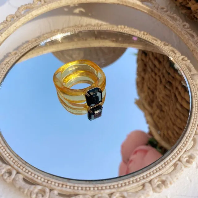 Cute Transparent Resin Acrylic  Square Round Rings