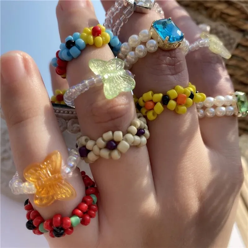 Cute Transparent Resin Acrylic  Square Round Rings
