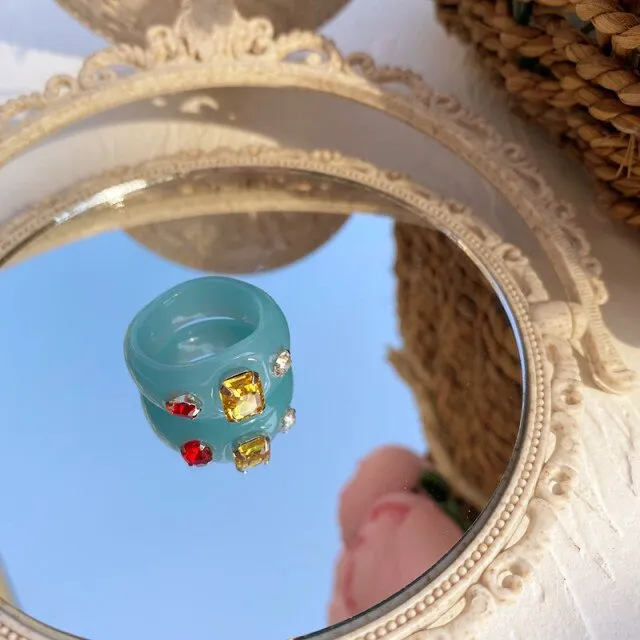Cute Transparent Resin Acrylic  Square Round Rings