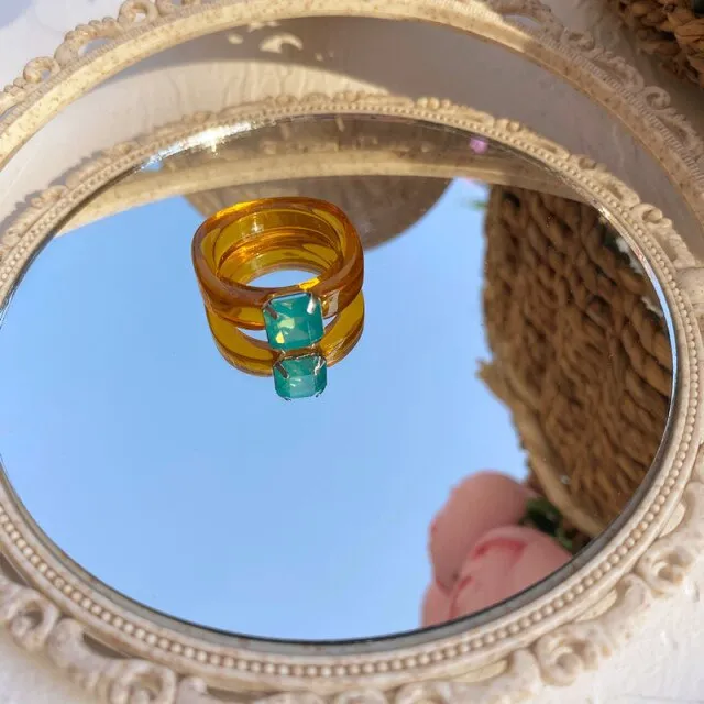 Cute Transparent Resin Acrylic  Square Round Rings
