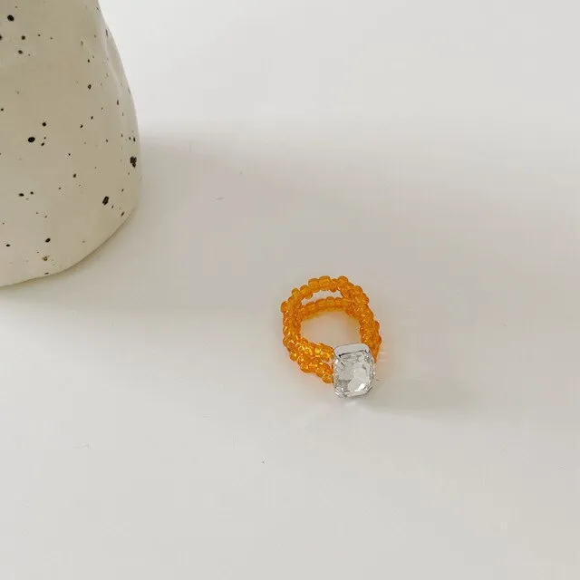 Cute Transparent Resin Acrylic  Square Round Rings
