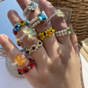Cute Transparent Resin Acrylic  Square Round Rings