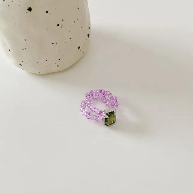 Cute Transparent Resin Acrylic  Square Round Rings