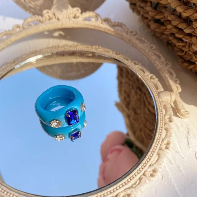 Cute Transparent Resin Acrylic  Square Round Rings