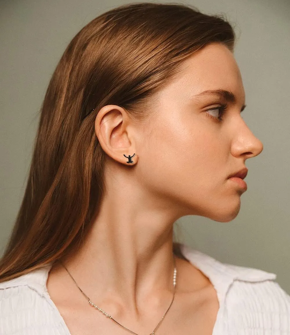 Cute Yoga Figure Asymmetrical Stud Earrings Stainless Steel Cartilage Piercing Studs Earring Minimalist Hindu Jewelry Gifts for Women Bff