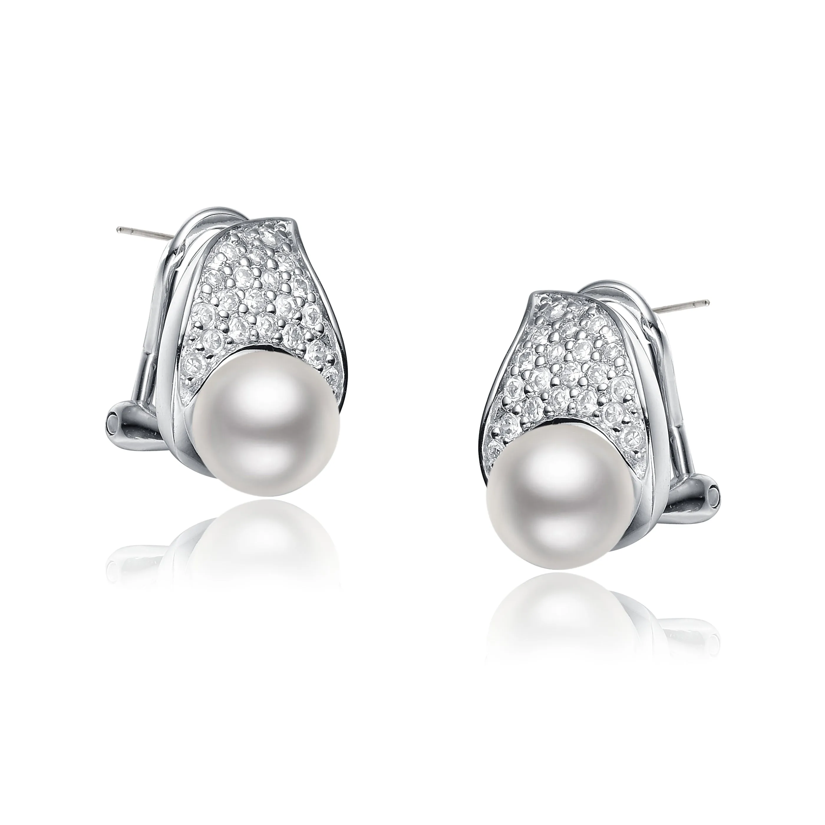 CZ Sterling Silver Pearl Earrings