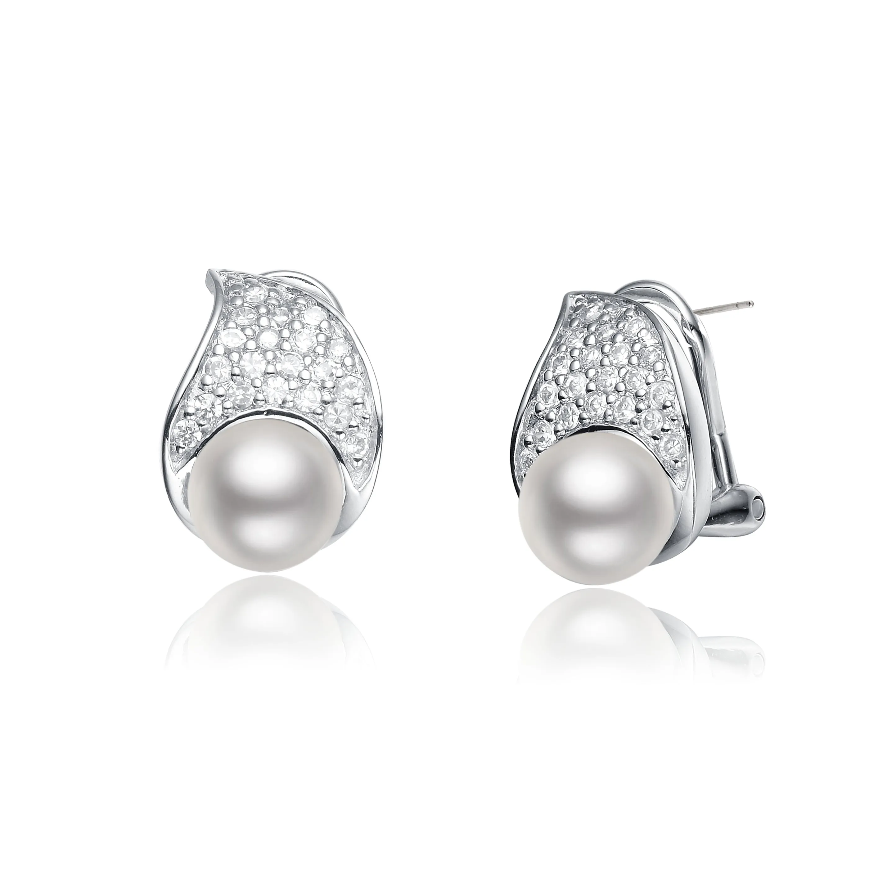 CZ Sterling Silver Pearl Earrings