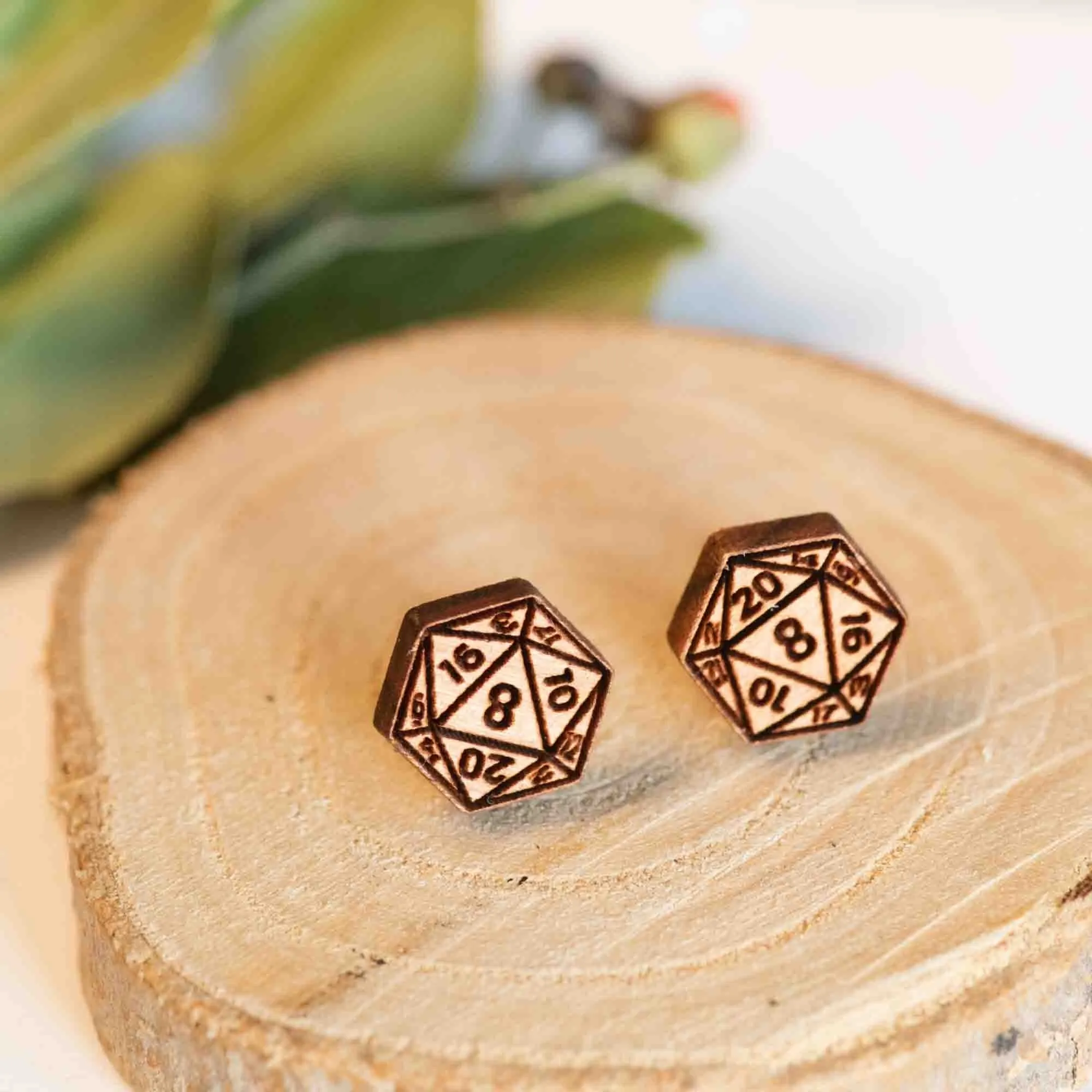 D20 Dice Wooden Stud Earrings - ET15225