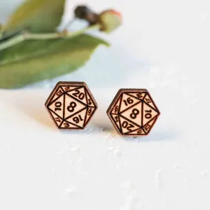 D20 Dice Wooden Stud Earrings - ET15225