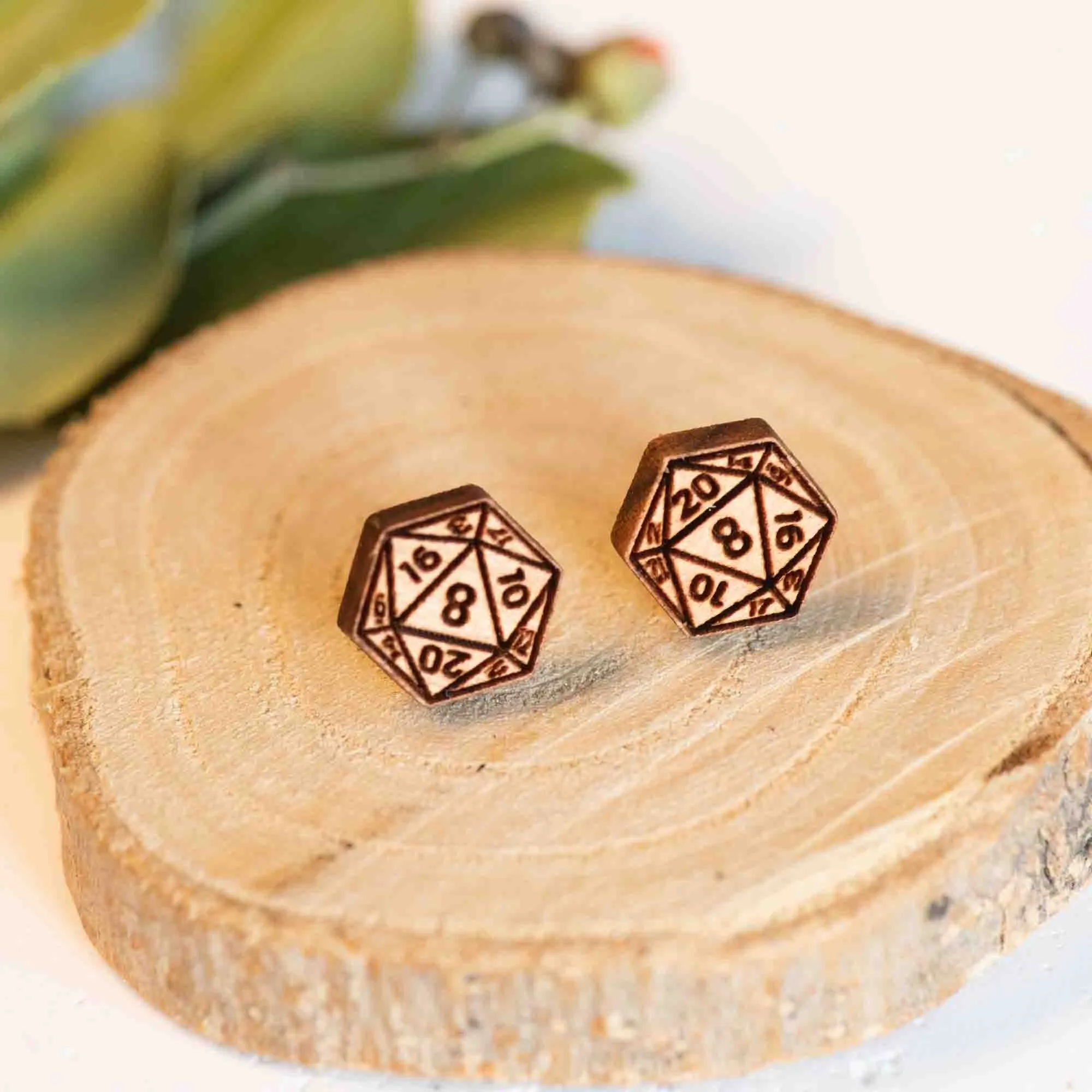 D20 Dice Wooden Stud Earrings - ET15225