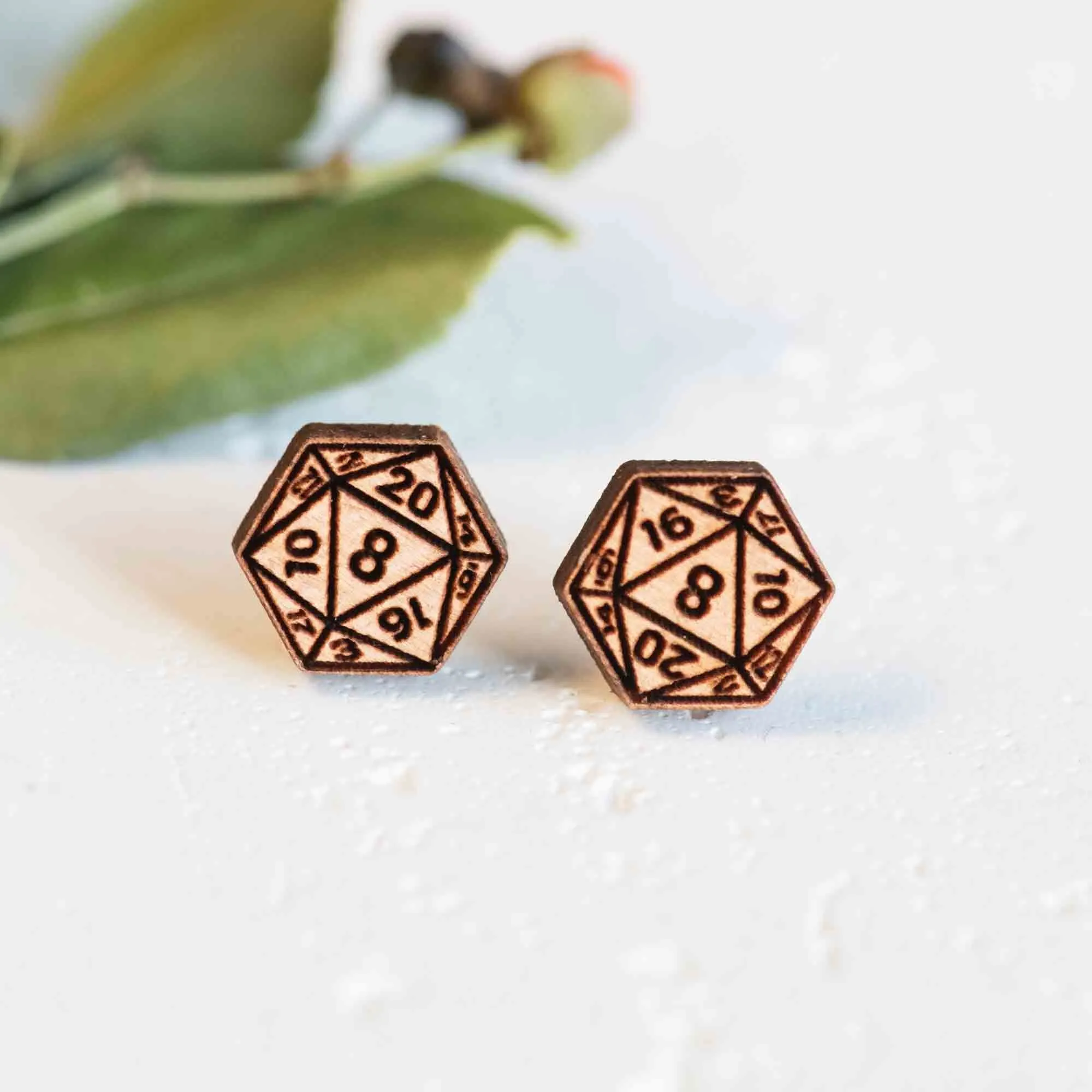 D20 Dice Wooden Stud Earrings - ET15225