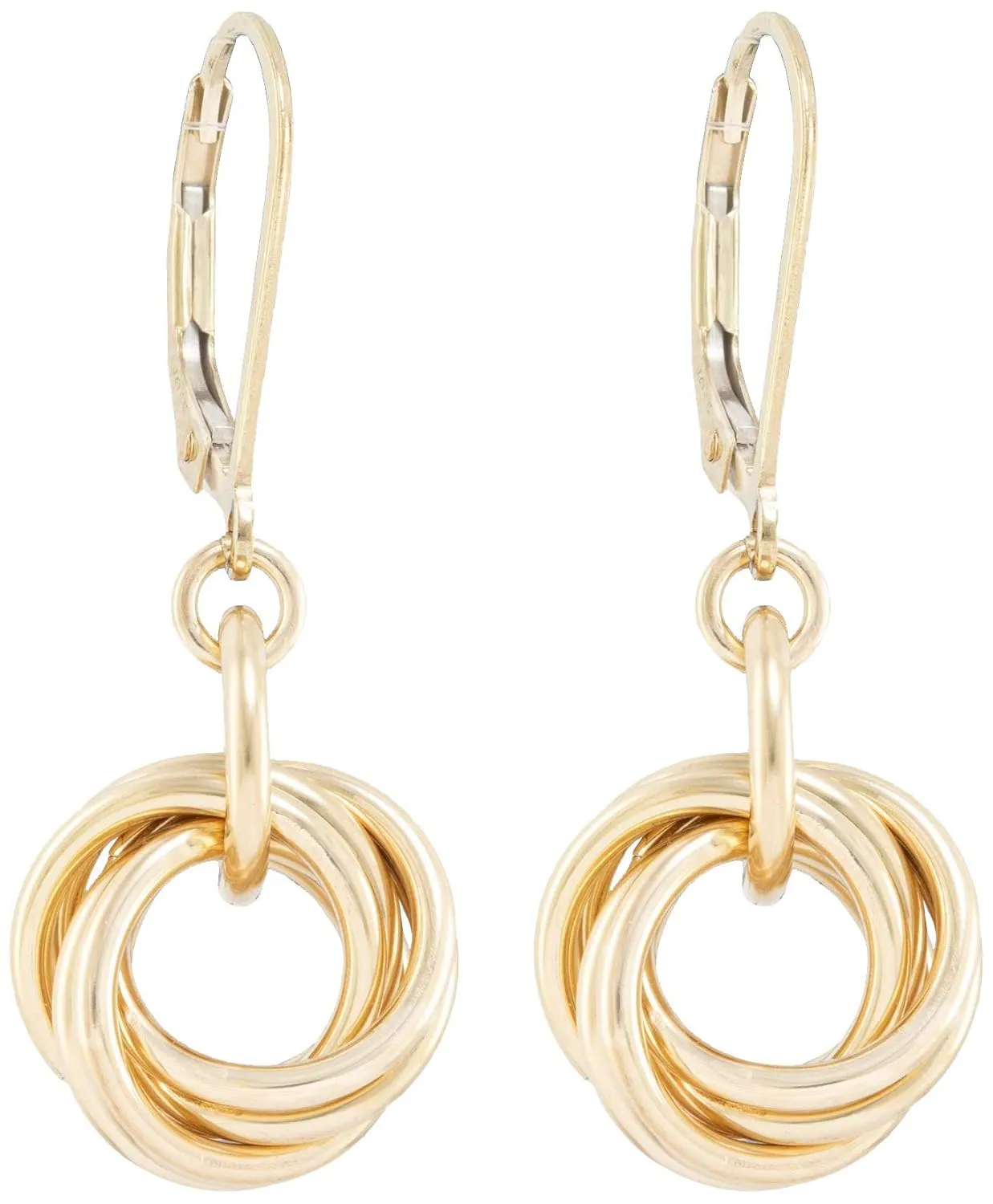 Dainty 14K Yellow Gold-Filled Simple Circle Love Knot Dangle Earrings Elegant Designer Jewelry Gift Idea for Classy Minimalist Women (Leverback)