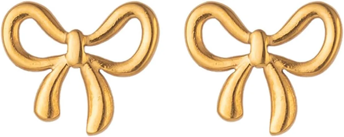 Dainty 18K Bow Gold Earrings for Women Christmas Bow Earrings Stud Earrings for Women Minimalist Earrings for Women Ribbon Earrings Cute Earrings for Women