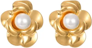 Dainty Flower Pearl Stud Earrings for Women Petite Floral Studs Earrings Minimalist Stainless Steel Earrings Hypoallergenic Ear for Vintage Jewelry