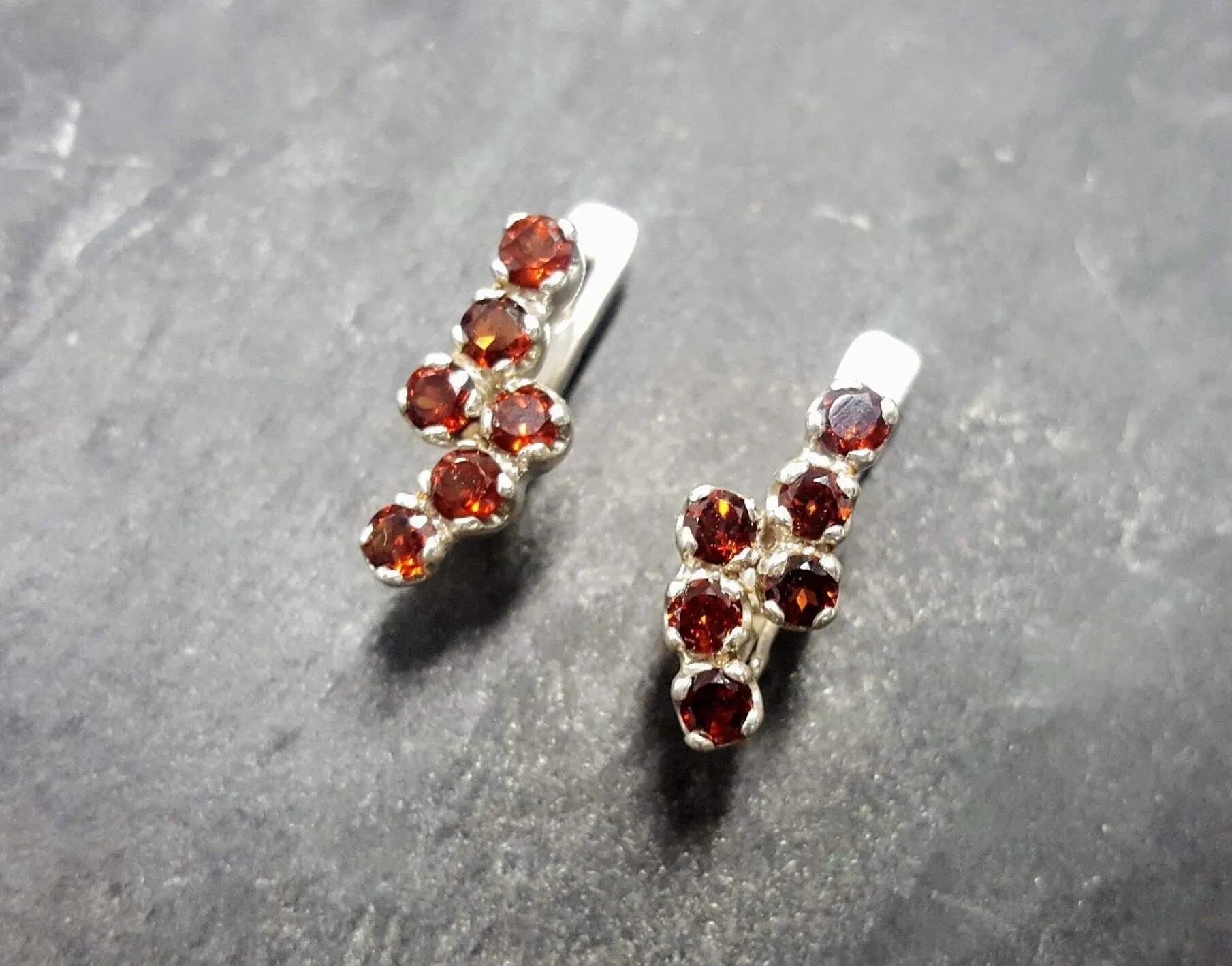 Dainty Garnet Earrings - Genuine Garnet Earrings - Red Vintage Earrings