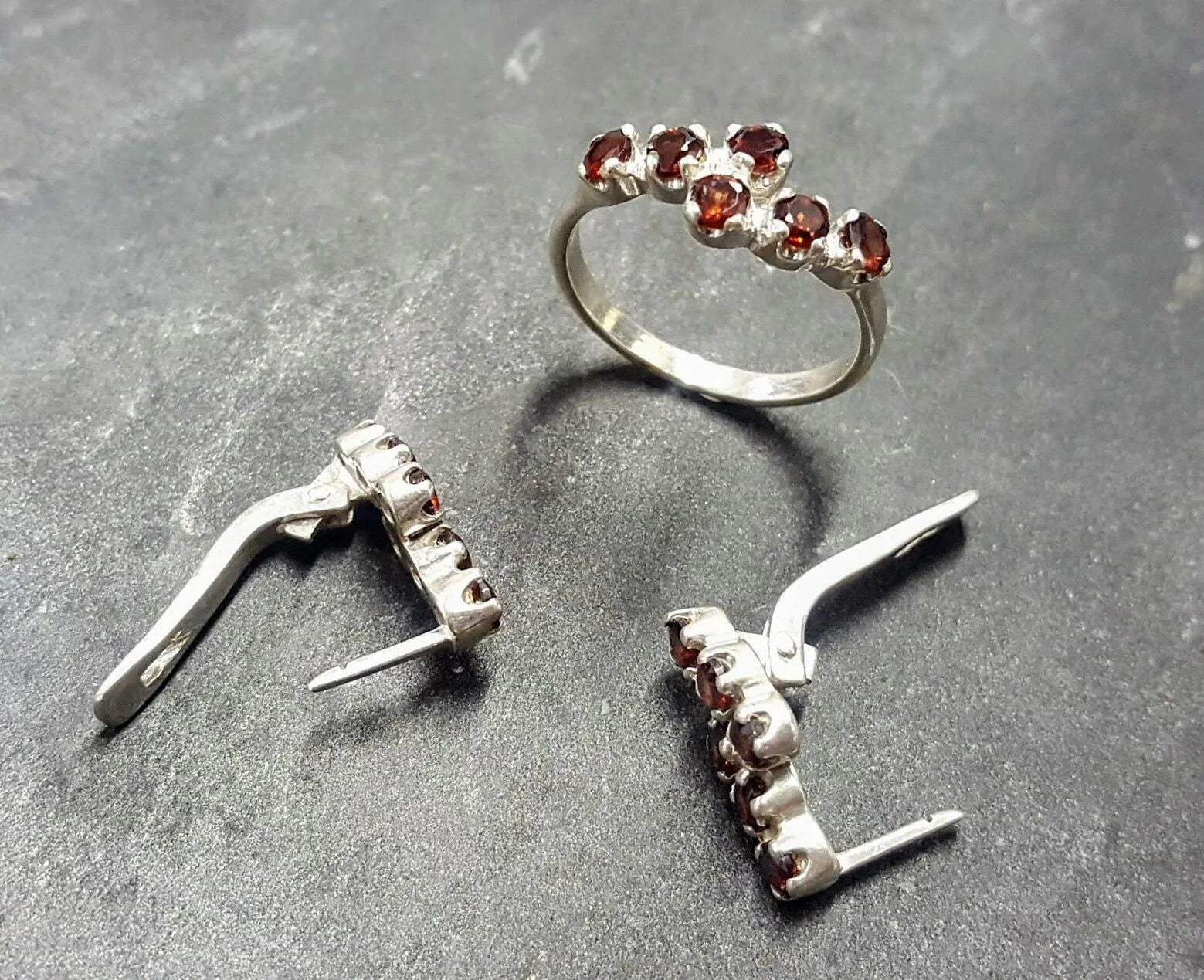 Dainty Garnet Earrings - Genuine Garnet Earrings - Red Vintage Earrings