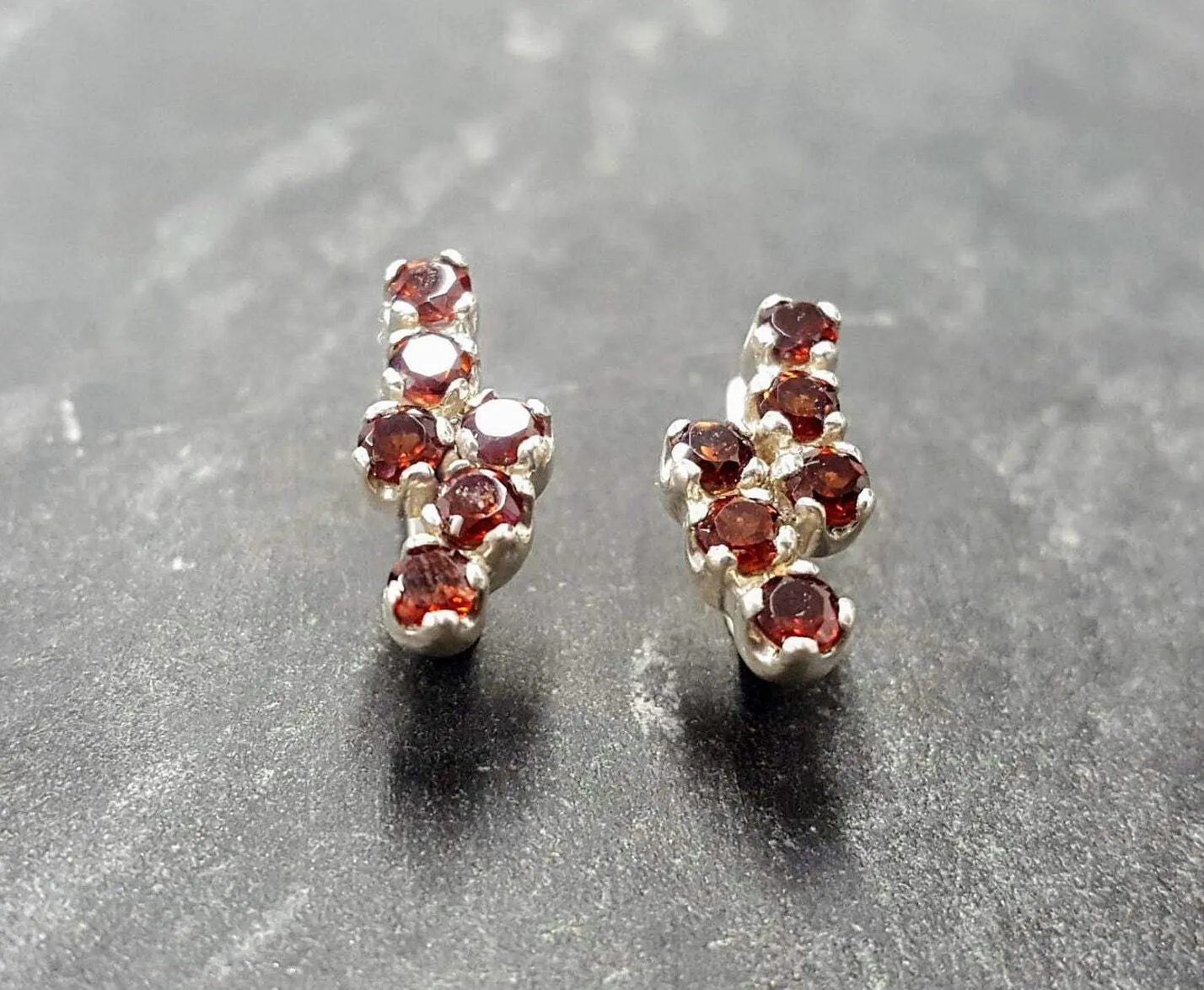 Dainty Garnet Earrings - Genuine Garnet Earrings - Red Vintage Earrings