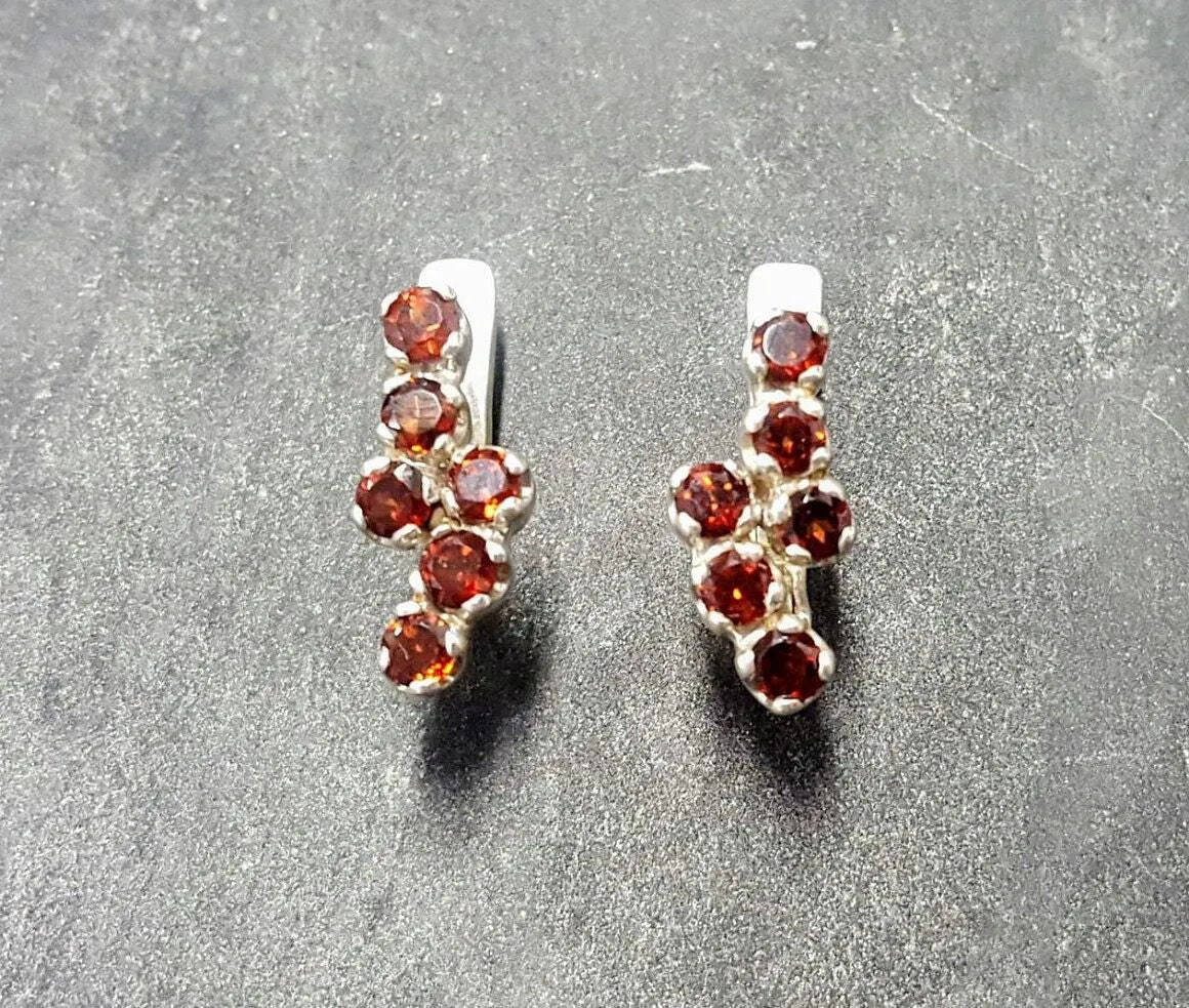 Dainty Garnet Earrings - Genuine Garnet Earrings - Red Vintage Earrings