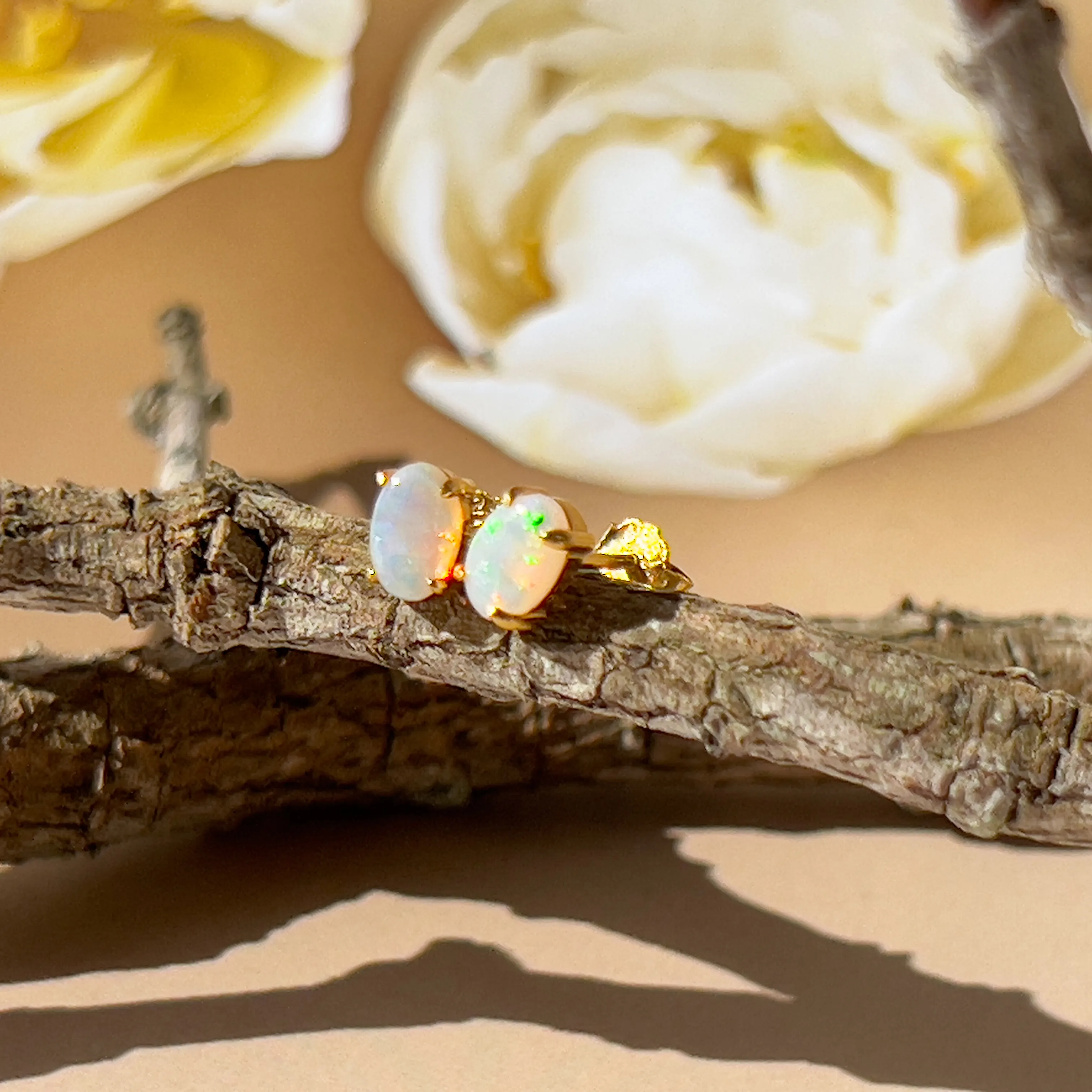 Dainty Opal & Crystal Earrings - Handmade Gold/Silver Studs | Perfect Gift for Her | Minimalist & Cute Jewelry