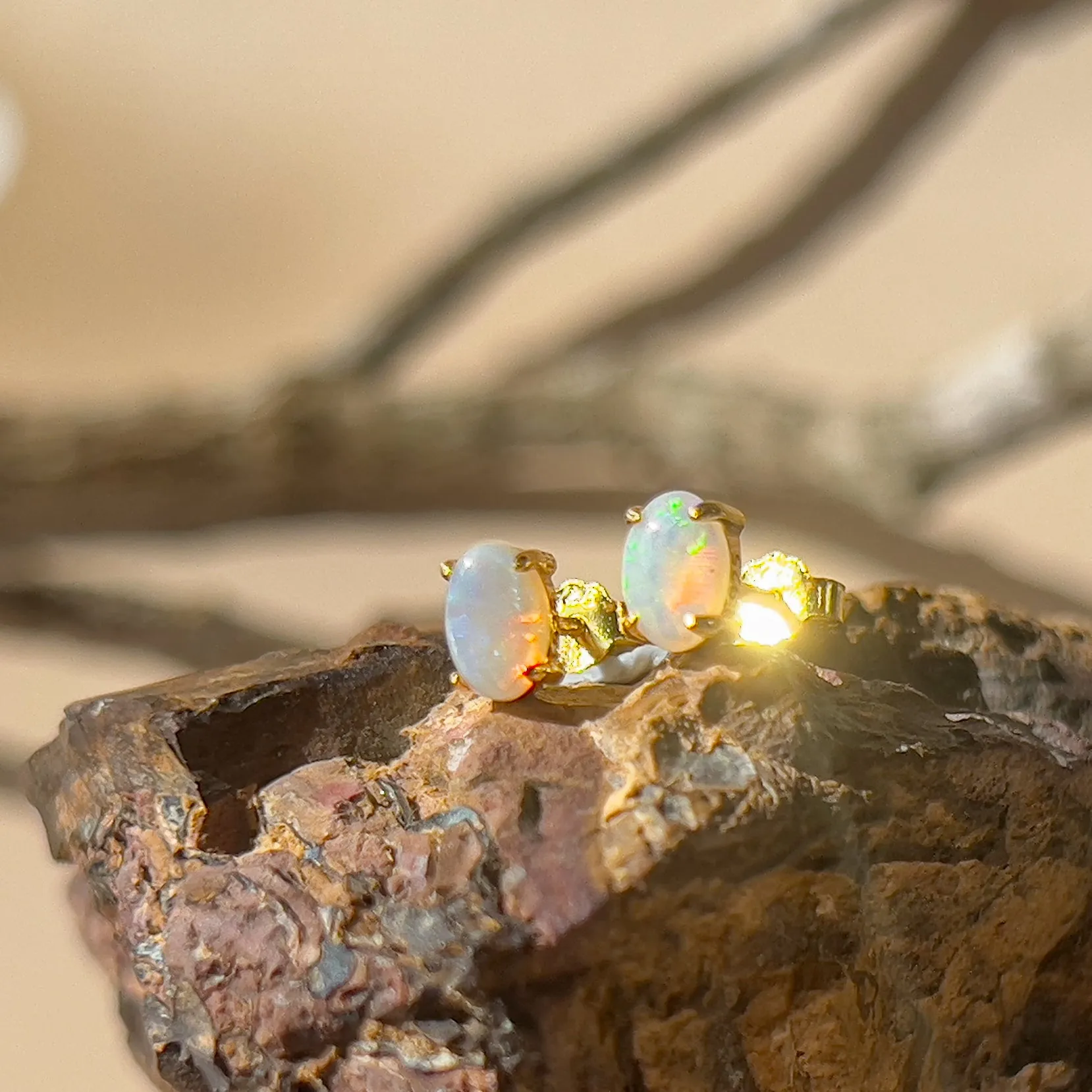 Dainty Opal & Crystal Earrings - Handmade Gold/Silver Studs | Perfect Gift for Her | Minimalist & Cute Jewelry