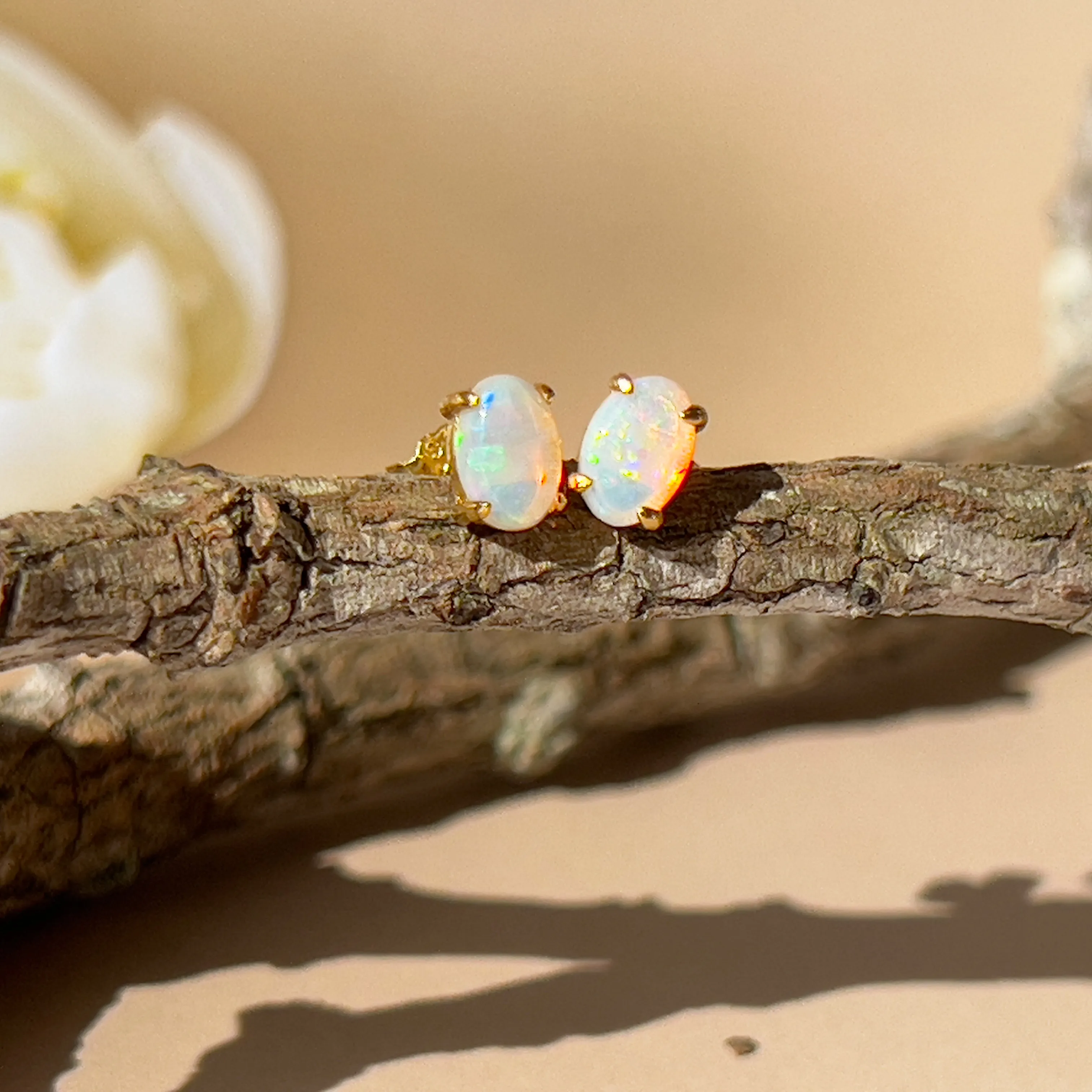Dainty Opal & Crystal Earrings - Handmade Gold/Silver Studs | Perfect Gift for Her | Minimalist & Cute Jewelry