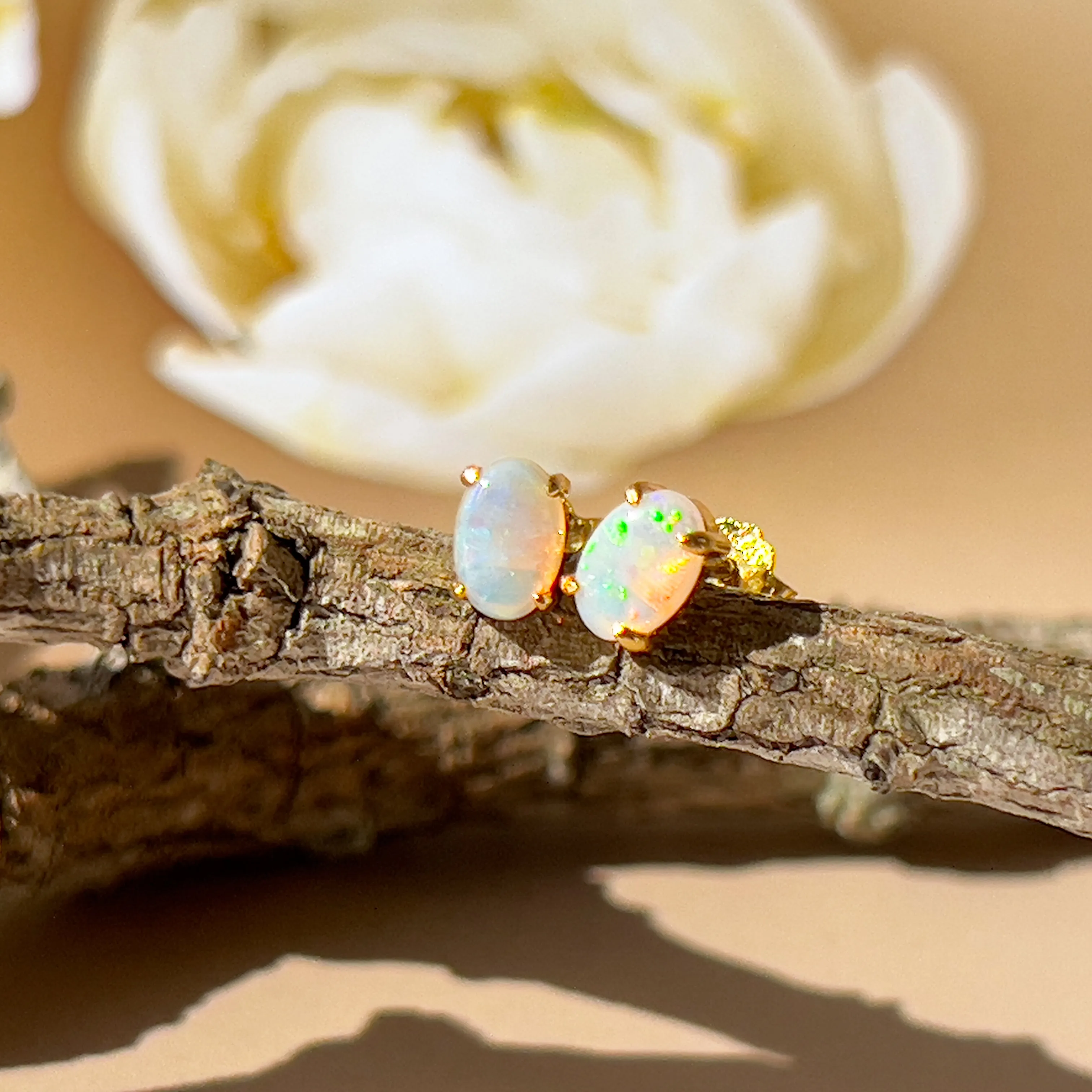 Dainty Opal & Crystal Earrings - Handmade Gold/Silver Studs | Perfect Gift for Her | Minimalist & Cute Jewelry