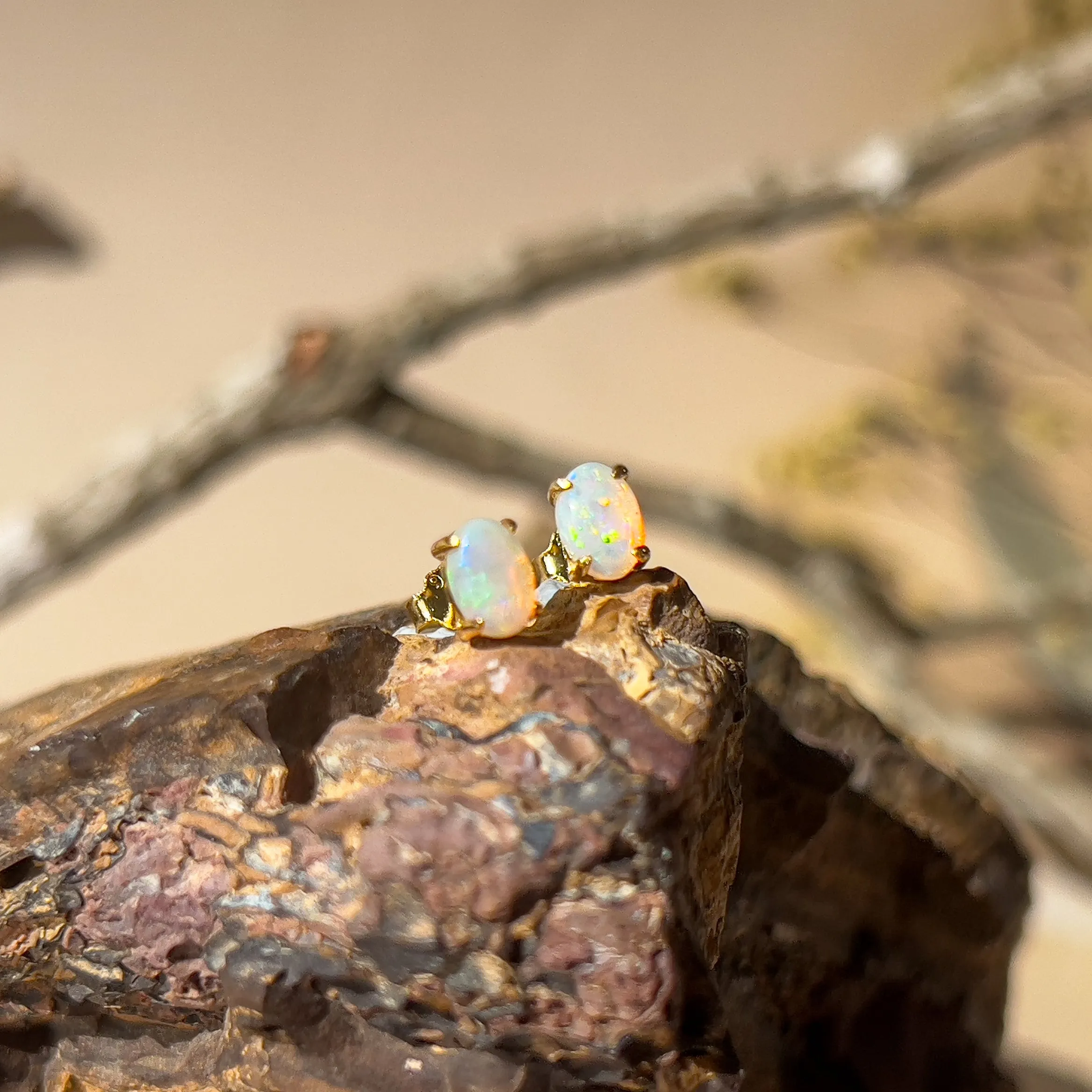 Dainty Opal & Crystal Earrings - Handmade Gold/Silver Studs | Perfect Gift for Her | Minimalist & Cute Jewelry