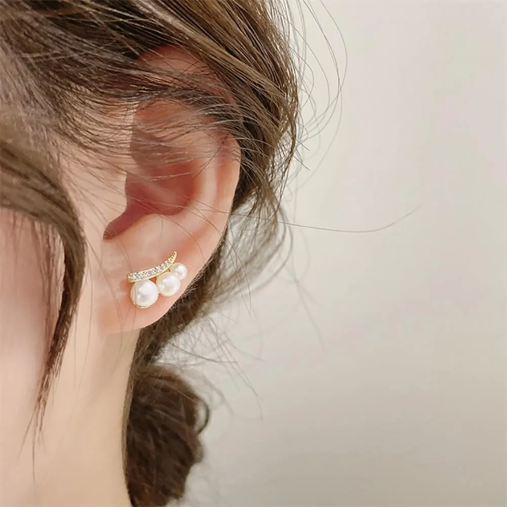 Dainty Pearl Crawler Earrings for Women,Cute Gold Crystal Pearl Ear Cuff Earrings Fancy Party Prom Stud Earring,Charm Jewelry Accessories Gifts