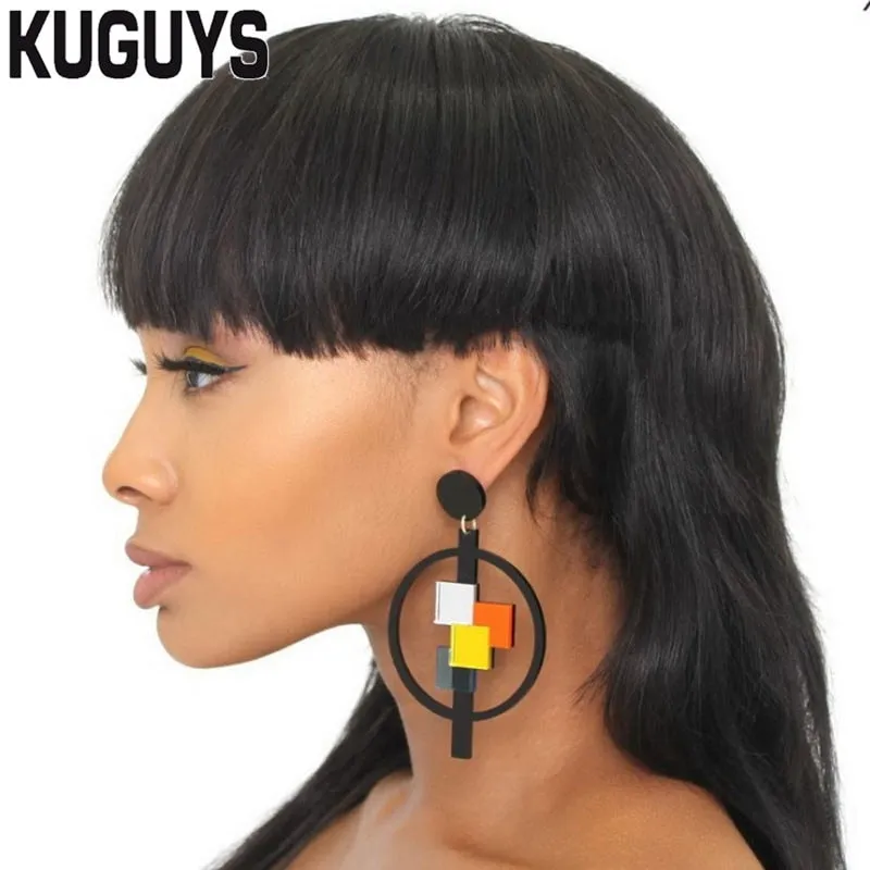 Daisy Black Round Large Drop Earring for Womens Trendy Jewelry Acrylic Colorful Geometric Earrings Fashion Womans Accessories