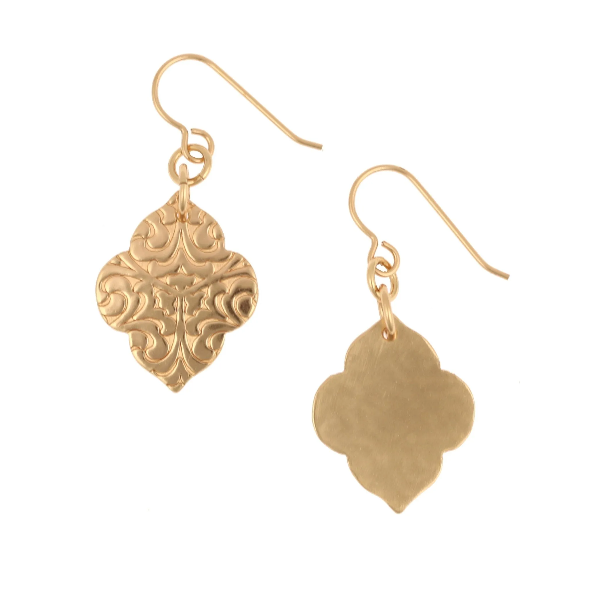 Damask Embossed Bronze Quatrefoil Drop Earrings
