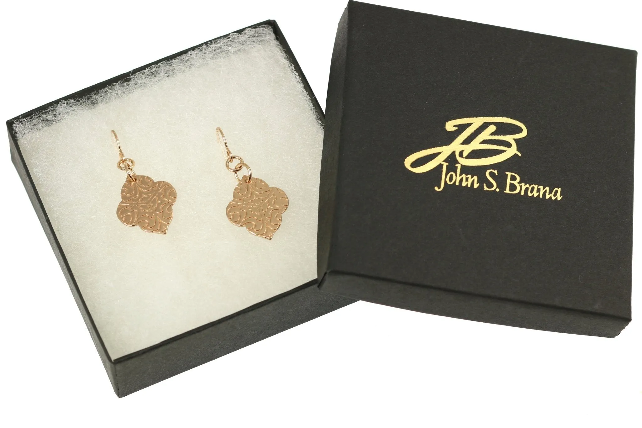 Damask Embossed Bronze Quatrefoil Drop Earrings