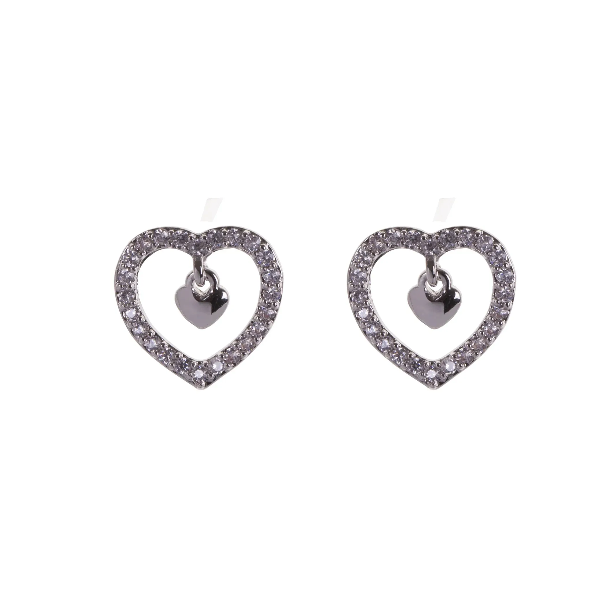 D& X London Keira White Gold Plated Crystal Heart Stud Earrings
