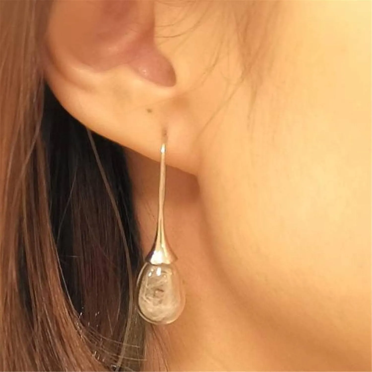 Dandelion Drop Earrings Teardrop Shape Dangle Earrings Temperament Ear Hook Anniversary Earrings for Women (Silver, One Size)