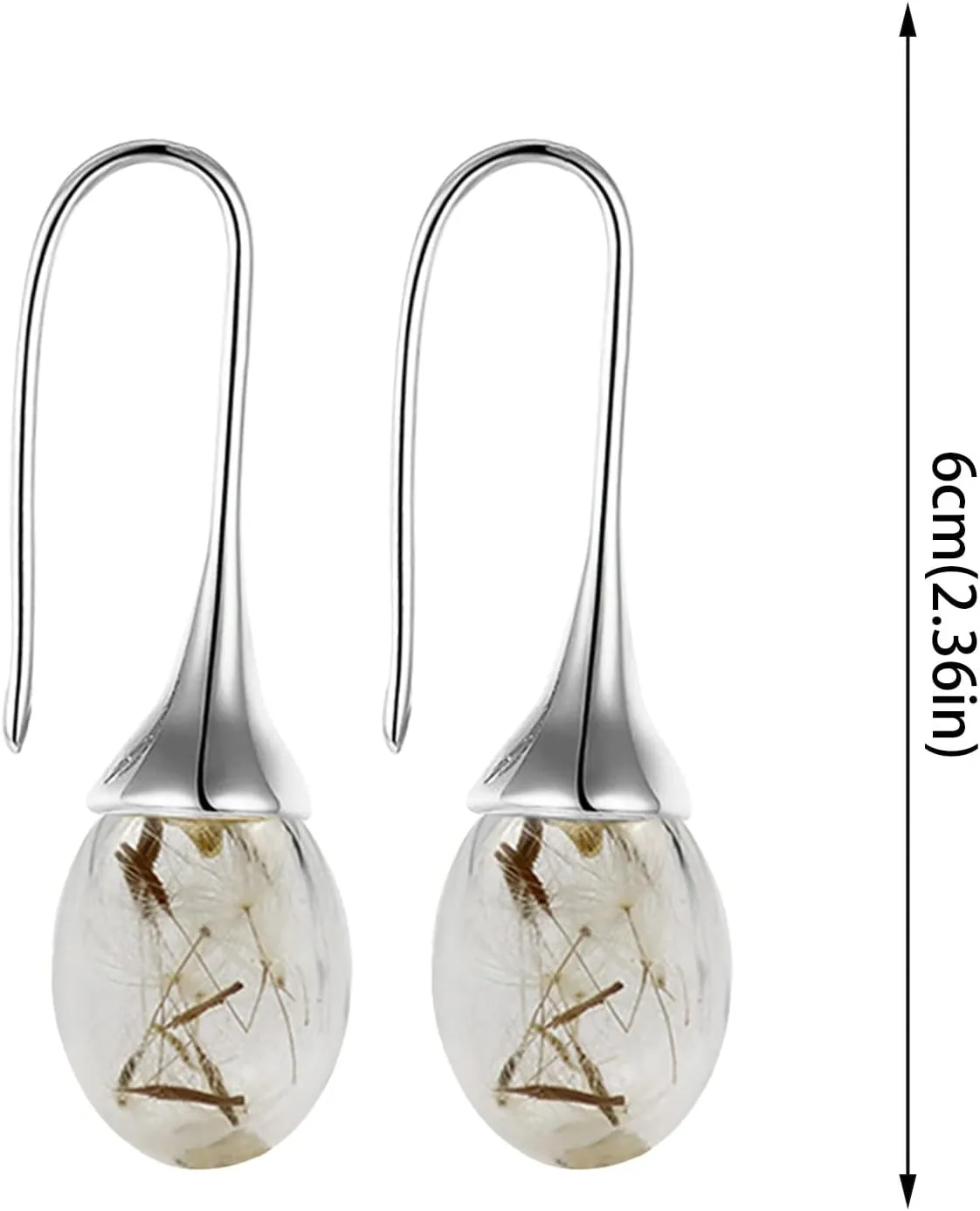 Dandelion Drop Earrings Teardrop Shape Dangle Earrings Temperament Ear Hook Anniversary Earrings for Women (Silver, One Size)
