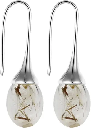 Dandelion Drop Earrings Teardrop Shape Dangle Earrings Temperament Ear Hook Anniversary Earrings for Women (Silver, One Size)